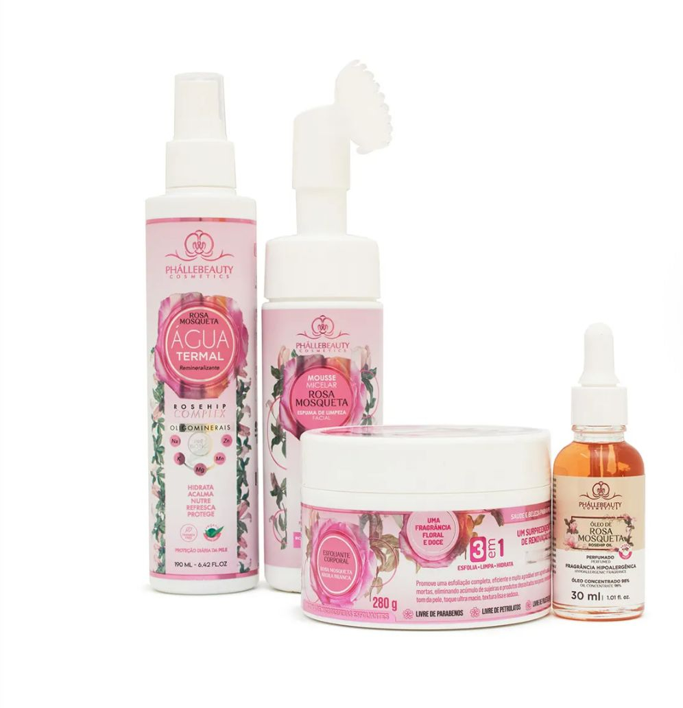 Kit Rosa Mosqueta Rosehip Phállebeauty con 04 productos.